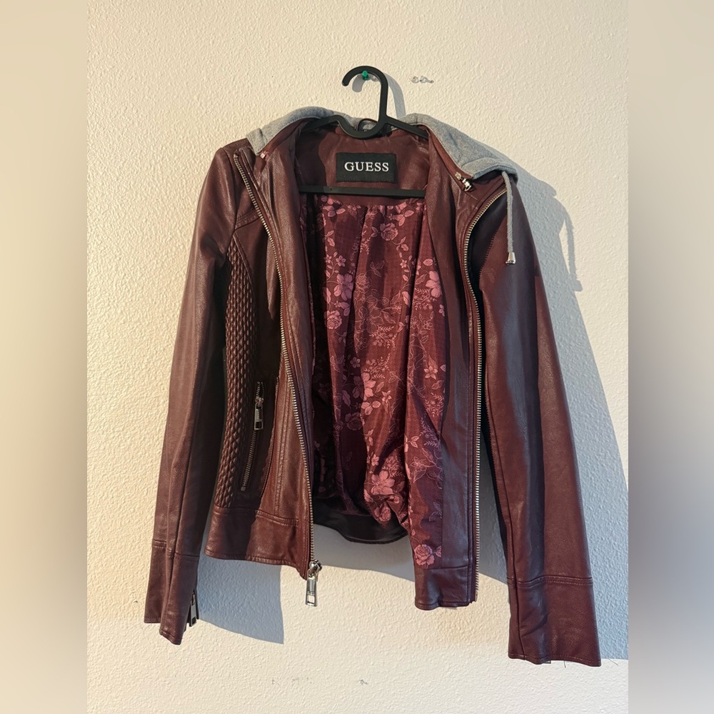 Guess Maroon Leather Jacket